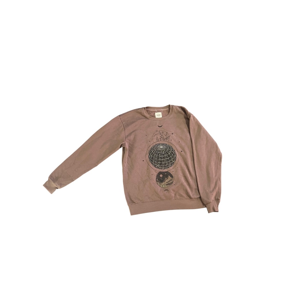 Modish Rebel Women Celestial Globe Moon Star Graphic Sweatshirt Mauve Brown L
